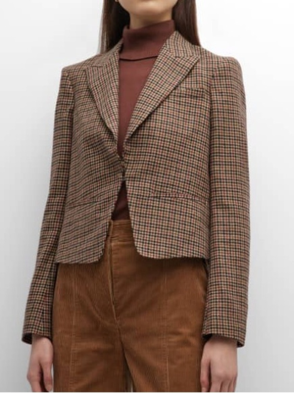 NWT - Rag & Bone Elle Cropped Houndstooth Virgin Wool Blazer Brown Size 12